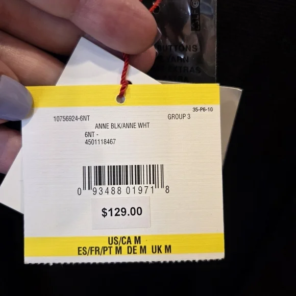 Anne KleinTipped Patch-Pocket Cardigan Women's Medium Black Open Front - Picture 3 of 15